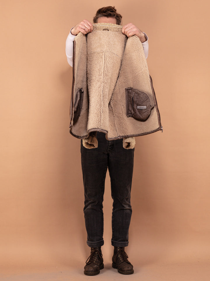 Vintage 00's Men Lagerfeld Sheepskin Bomber Jacket in Brown - NorthernGrip