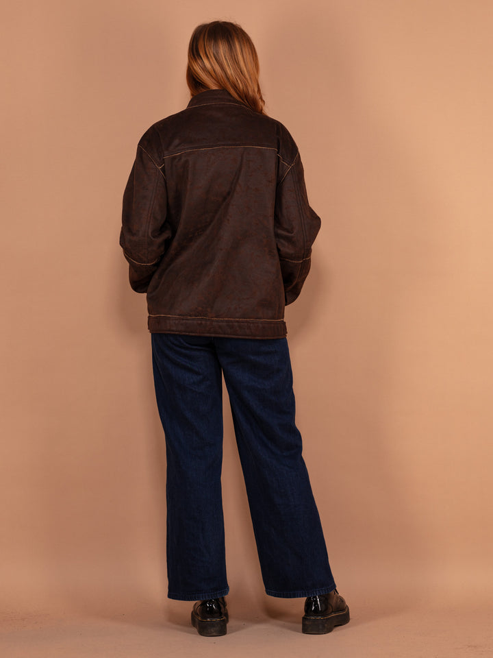 Vintage 00's Women Faux Leather Jacket in Brown - NorthernGrip