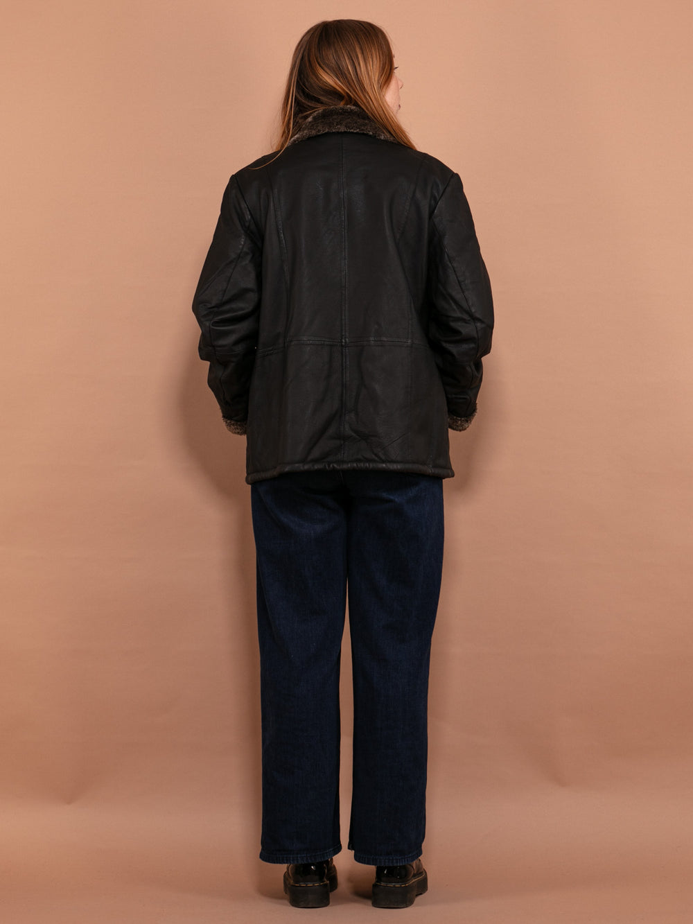 Vintage 00's Leather Sherpa Coat in Black - NorthernGrip