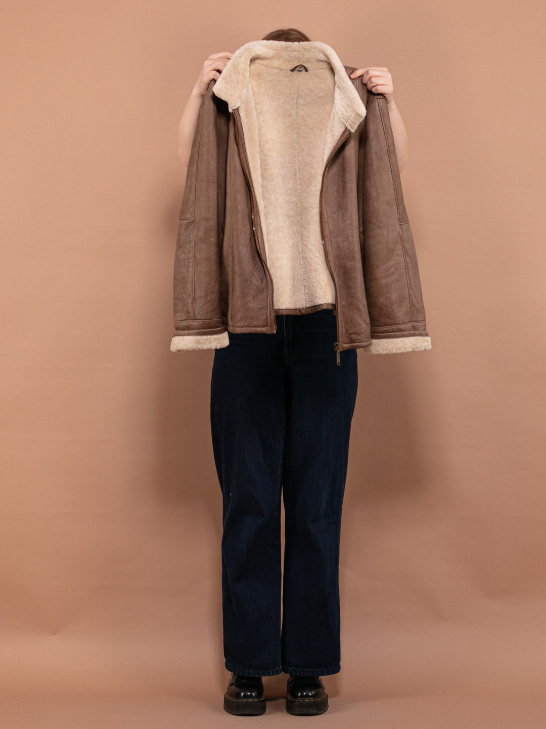 Vintage 00's Women Shearling Aviator Jacket in Brown - NorthernGrip