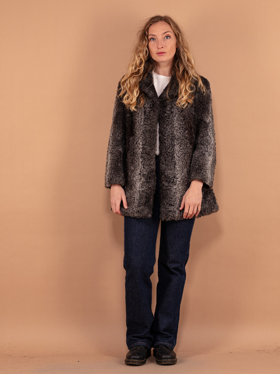 Vintage 60's Women Karakul Fur Coat in Grey - NorthernGrip
