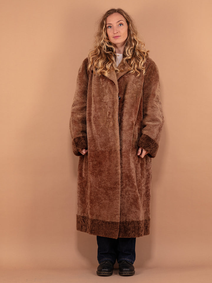 Vintage 60's Women Sheep Fur Maxi Coat in Brown - NorthernGrip