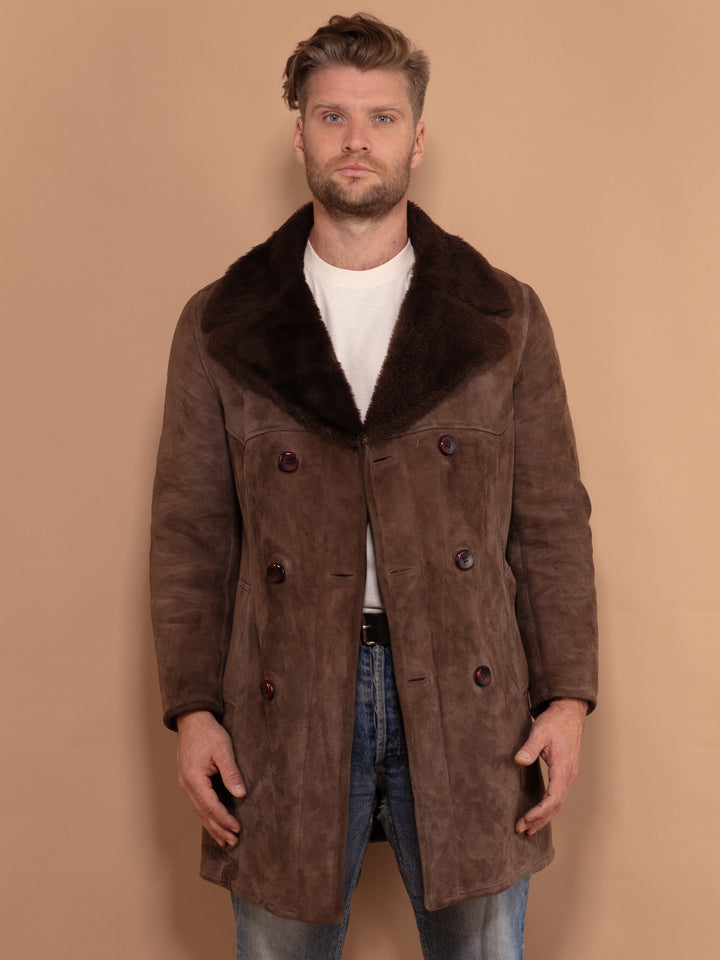 Vintage 70's Men Sheepskin Coat in Dark Brown - NorthernGrip