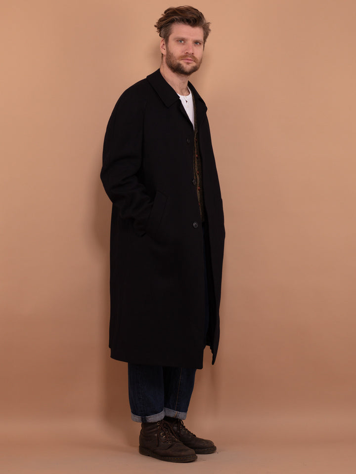 Vintage 70's Men Long Wool Topcoat in Navy Blue - NorthernGrip