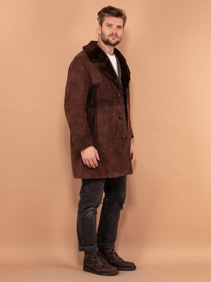 Vintage 70's Men Classic Sheepskin Coat in Brown - NorthernGrip