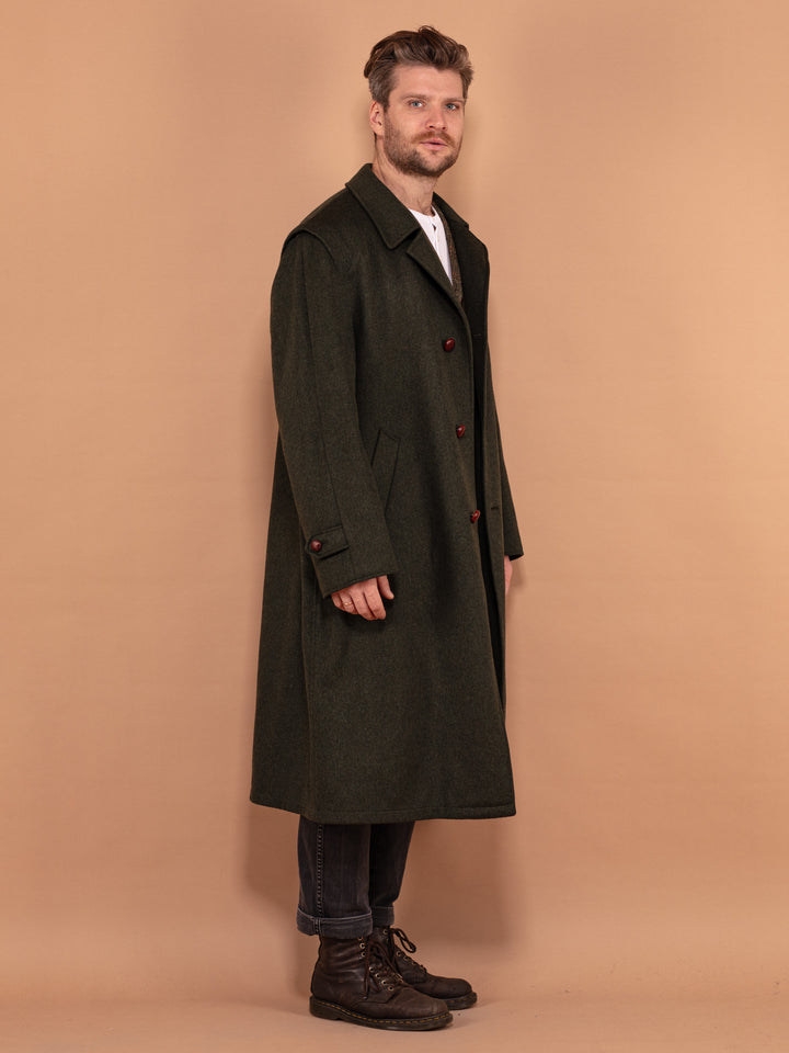Vintage 70's Men Long Wool Topcoat in Green - NorthernGrip