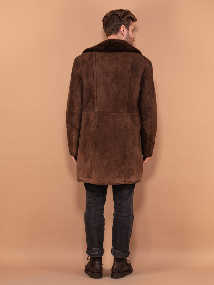 Vintage 70's Men Sheepskin Suede Coat in Brown - NorthernGrip