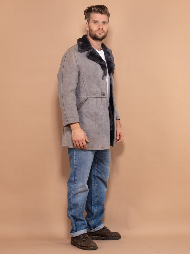 Vintage 70's Men Sheepskin Suede Coat in Grey - NorthernGrip