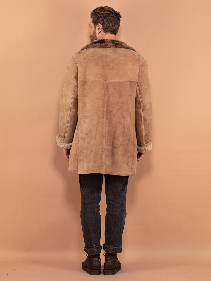 Vintage 70's Men Sheepskin Suede Coat in Beige - NorthernGrip
