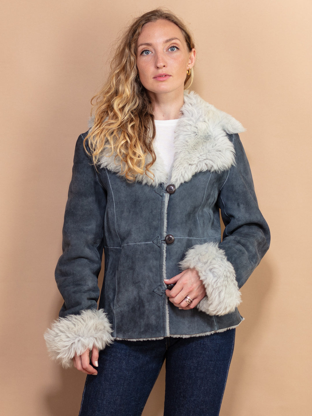 Vintage 70's Women Penny Lane Sheepskin Jacket in Grey - NorthernGrip