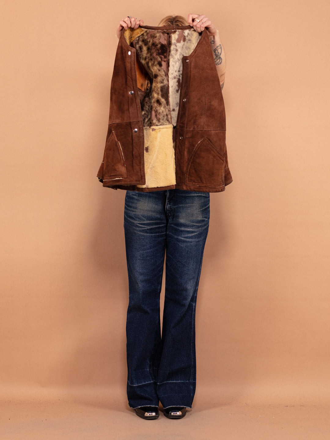 Vintage 70's Women Western Suede Sheepskin Jacket in Brown - NorthernGrip