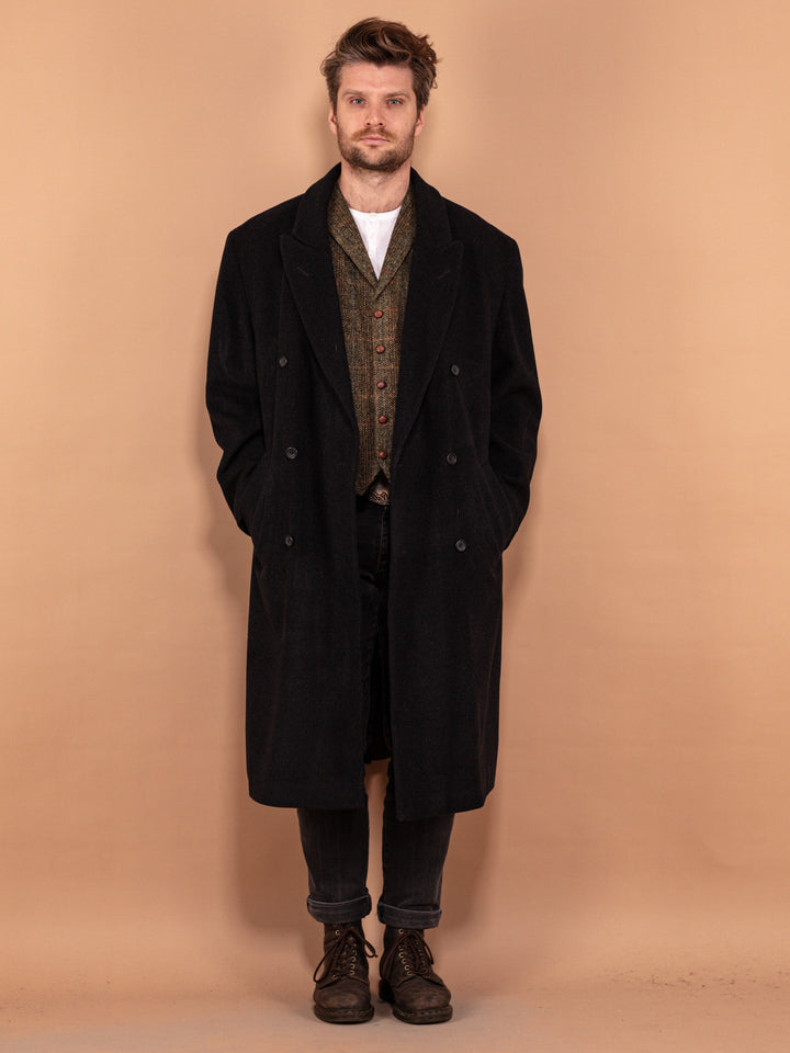 Vintage 80's Men Long Wool Blend Coat in Dark Grey - NorthernGrip
