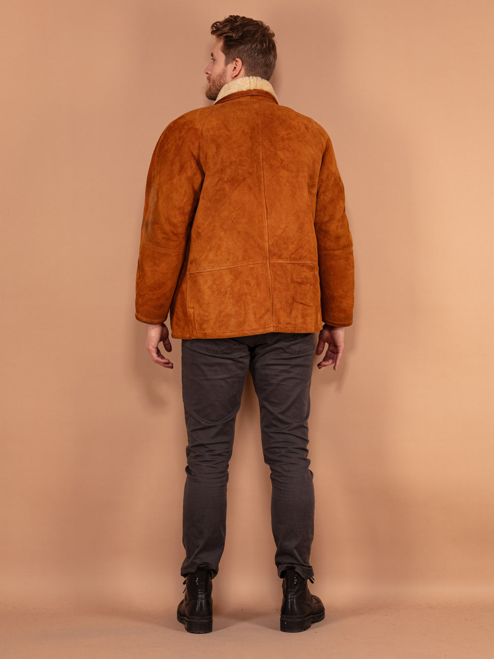 Vintage 80's Men Shearling Coat in Caramel Brown - NorthernGrip