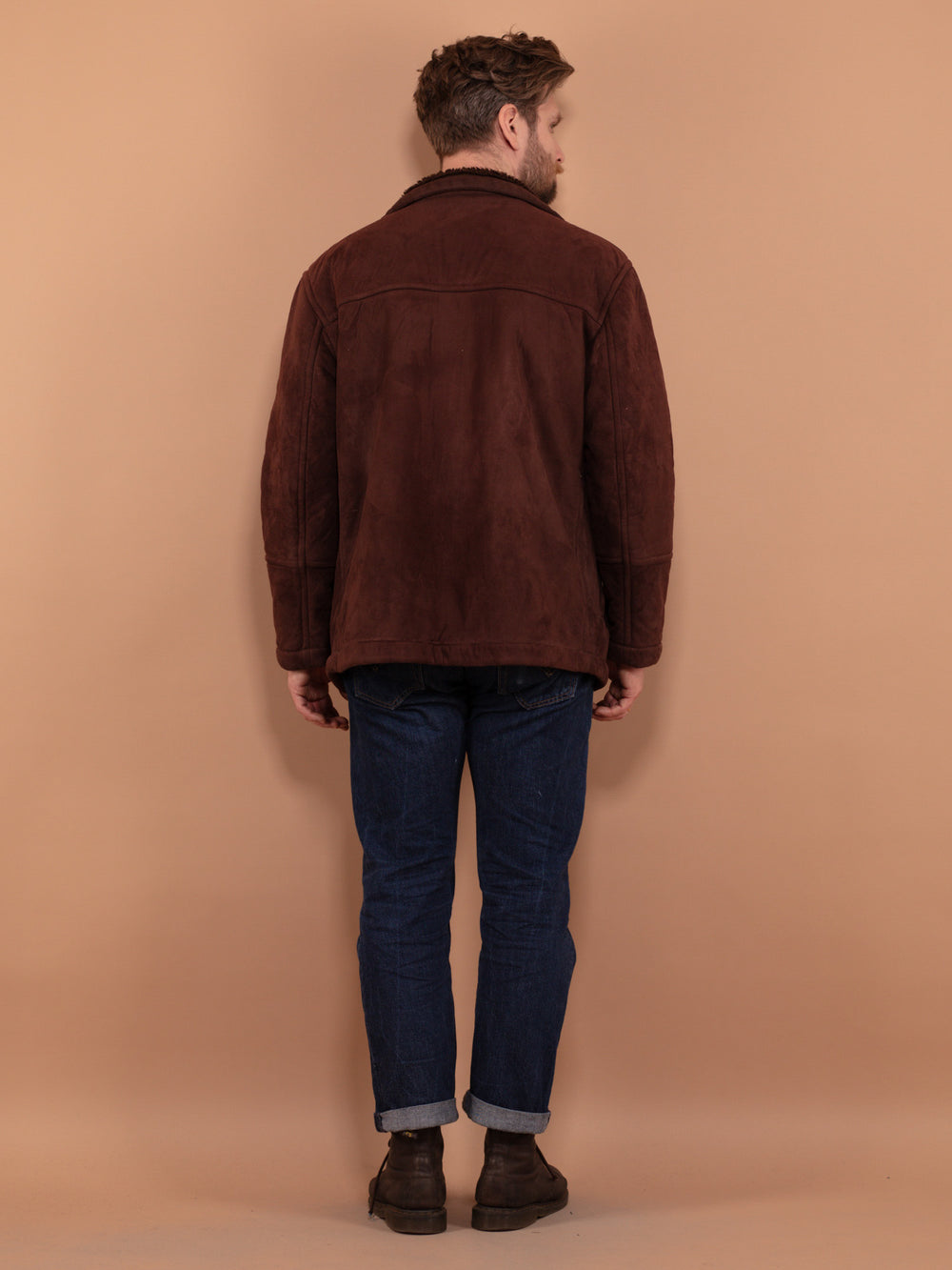 Vintage 80's Men Sherpa Bomber Jacket in Brown - NorthernGrip