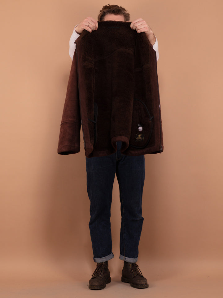 Vintage 80's Men Sherpa Bomber Jacket in Brown - NorthernGrip