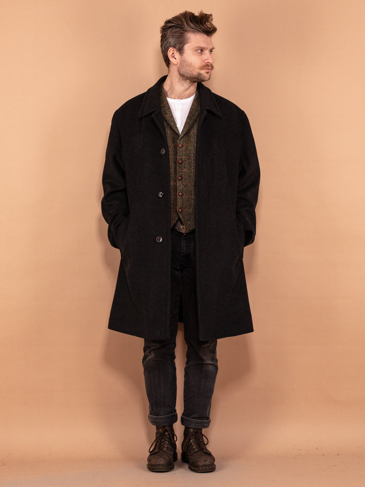 Vintage 80's Men Wool Blend Overcoat in Dark Grey - NorthernGrip