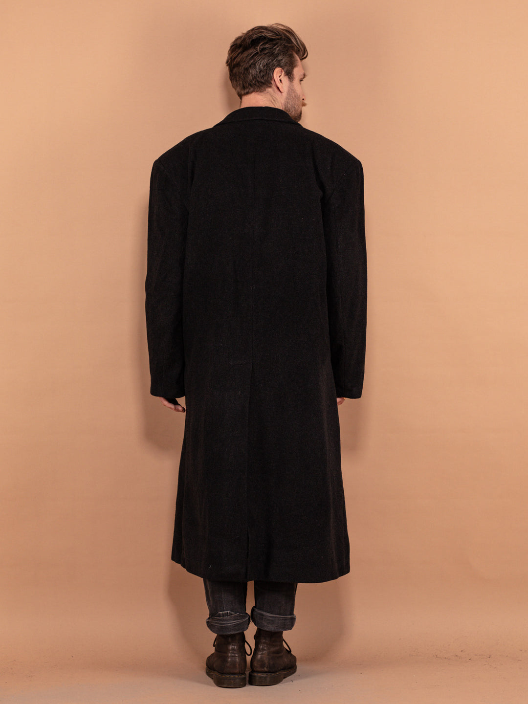 Vintage 80's Men Wool Blend Maxi Coat in Dark Grey - NorthernGrip