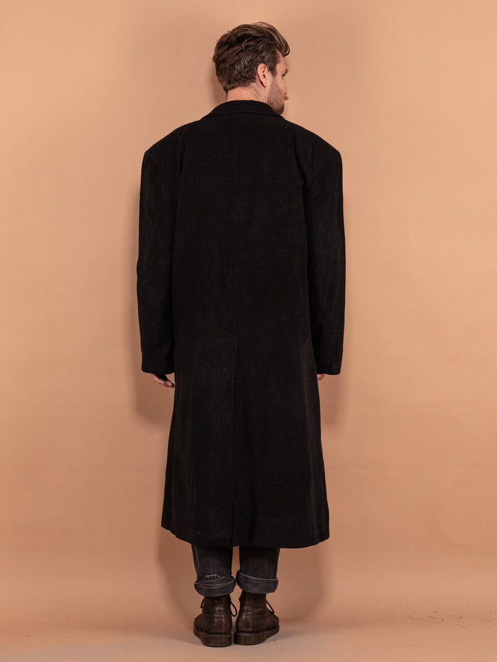 Vintage 80's Men Wool Blend Maxi Coat in Dark Grey - NorthernGrip