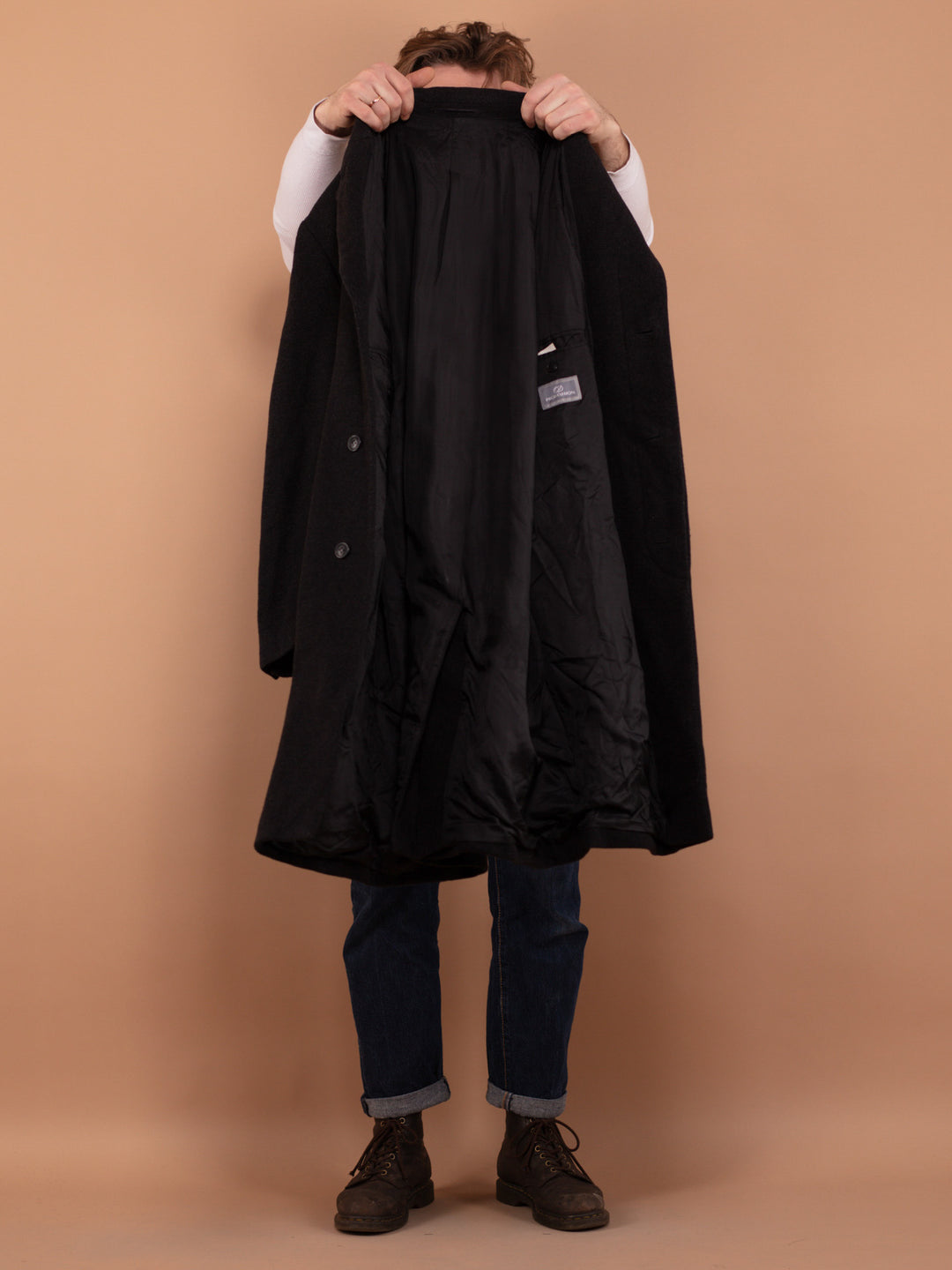 Vintage 80's Men Wool and Cashmere Coat in Dark Grey - NorthernGrip