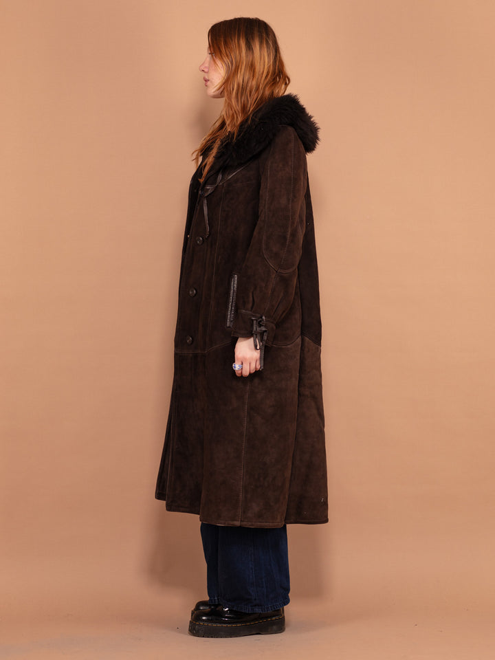Vintage 80's Women Long Heavy Sheepskin Coat in Brown - NorthernGrip