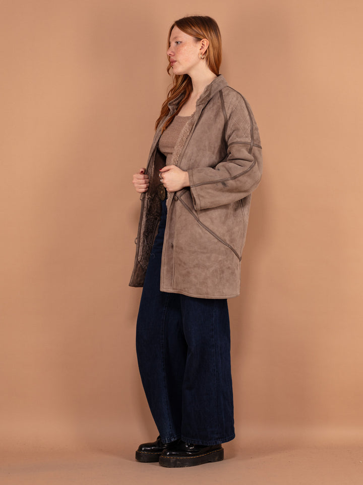 Vintage 80's Women Shearling Coat in Taupe - NorthernGrip
