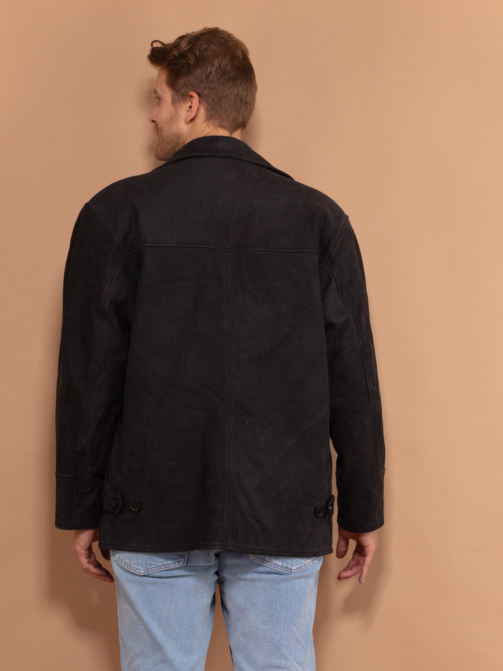 Vintage 90's Men Suede Button Up Jacket in Black - NorthernGrip