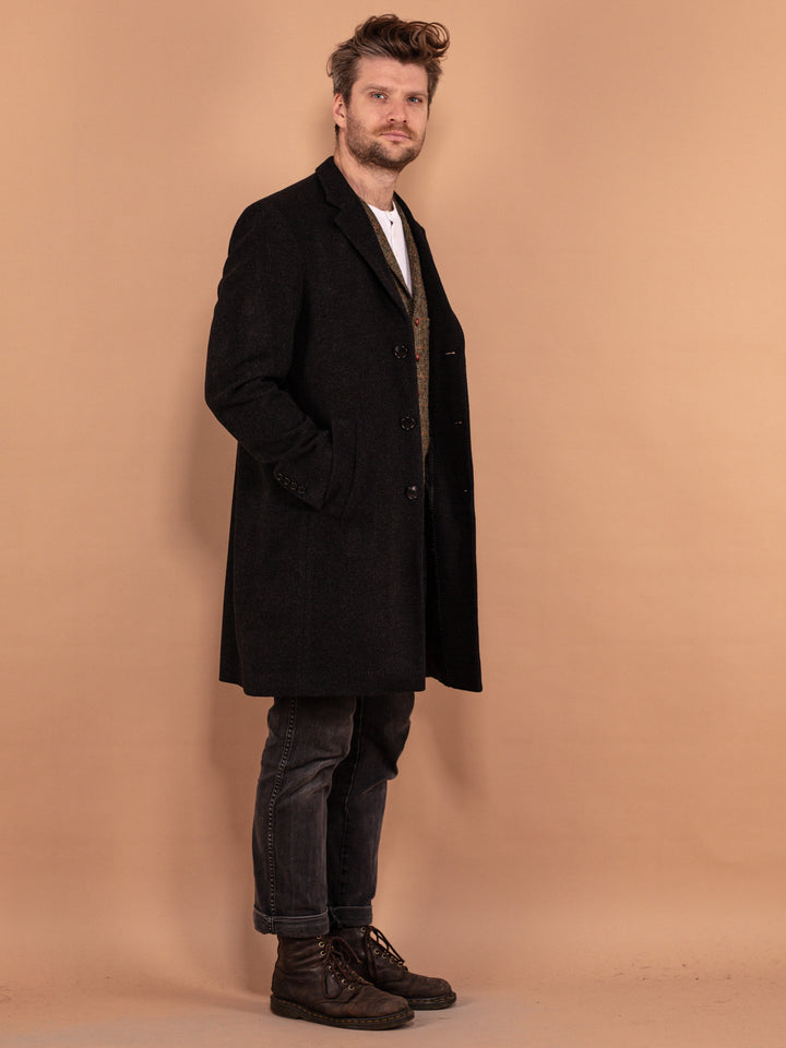 Vintage 90's Men Wool Blend Coat in Black - NorthernGrip
