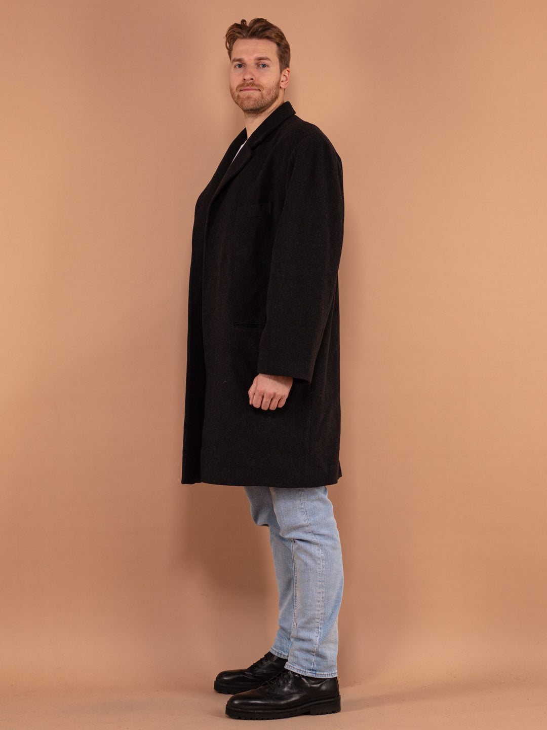 Vintage 90's Men Wool Overcoat in Dark Grey - NorthernGrip