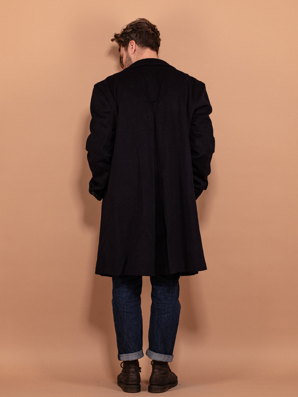 Vintage 90's Men Loden Wool Overcoat in Navy Blue - NorthernGrip