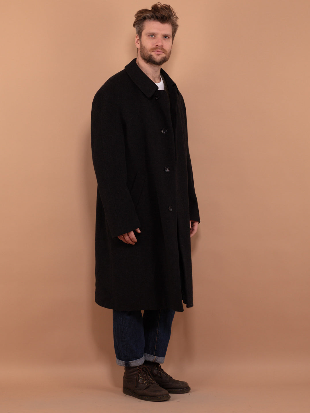 Vintage 90's Men Wool and Cashmere Coat in Dark Grey - NorthernGrip