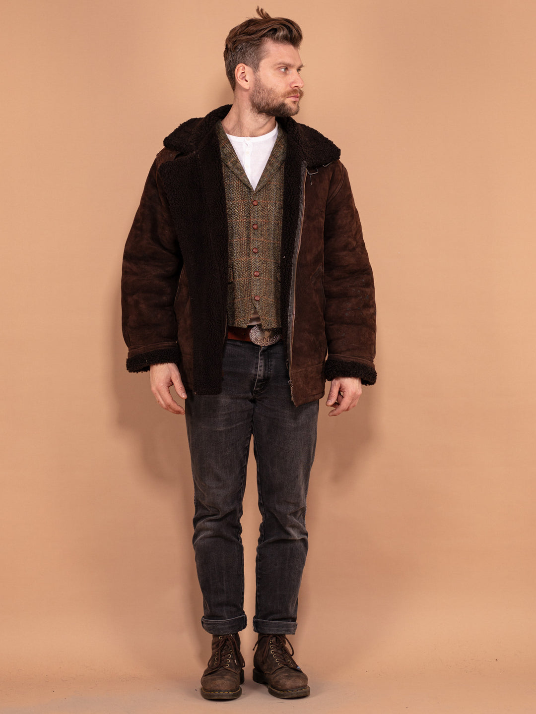 Vintage 90's Men B-3 Type Sheepskin Flying Jacket in Brown - NorthernGrip