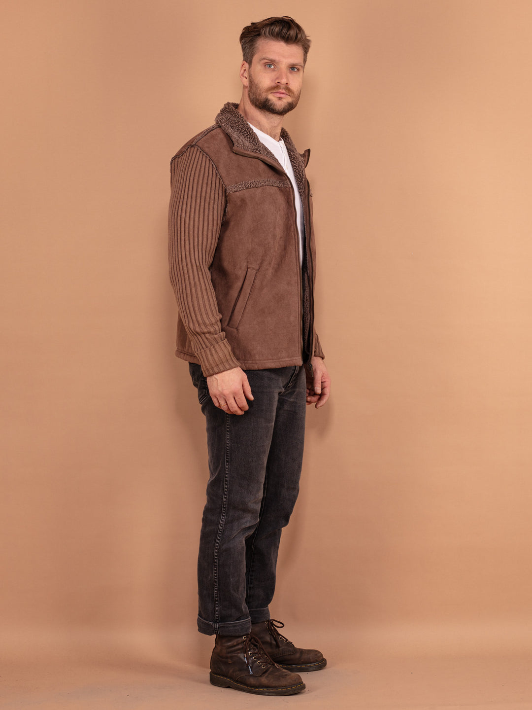 Vintage 90's Men Sherpa Jacket in Brown - NorthernGrip