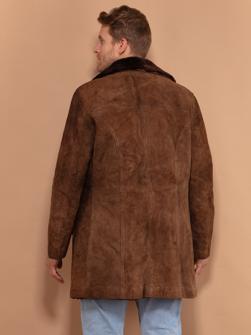 Vintage 90's Men Suede Sherpa Coat in Brown - NorthernGrip
