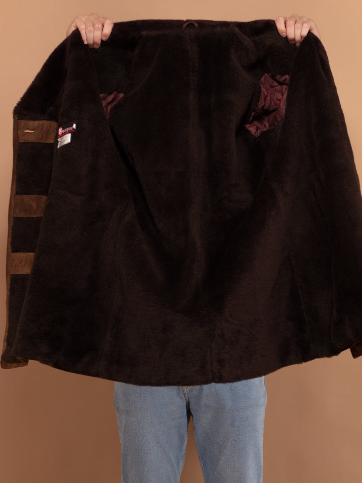 Vintage 90's Men Suede Sherpa Coat in Brown - NorthernGrip