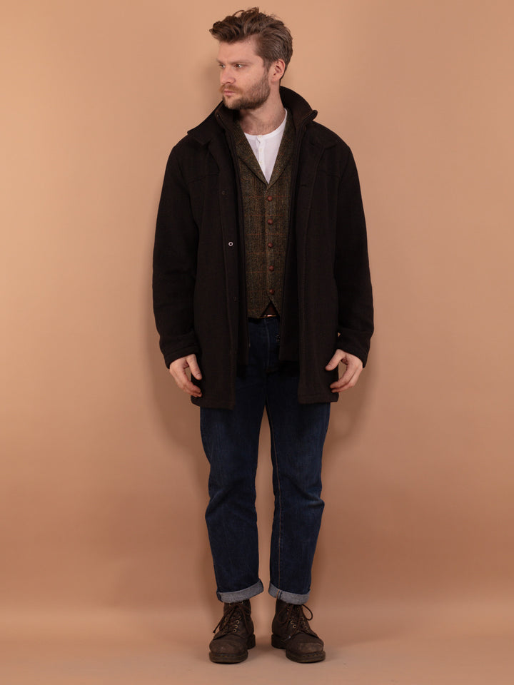 Vintage 90's Men Insulated Wool Blend Coat in Brown - NorthernGrip