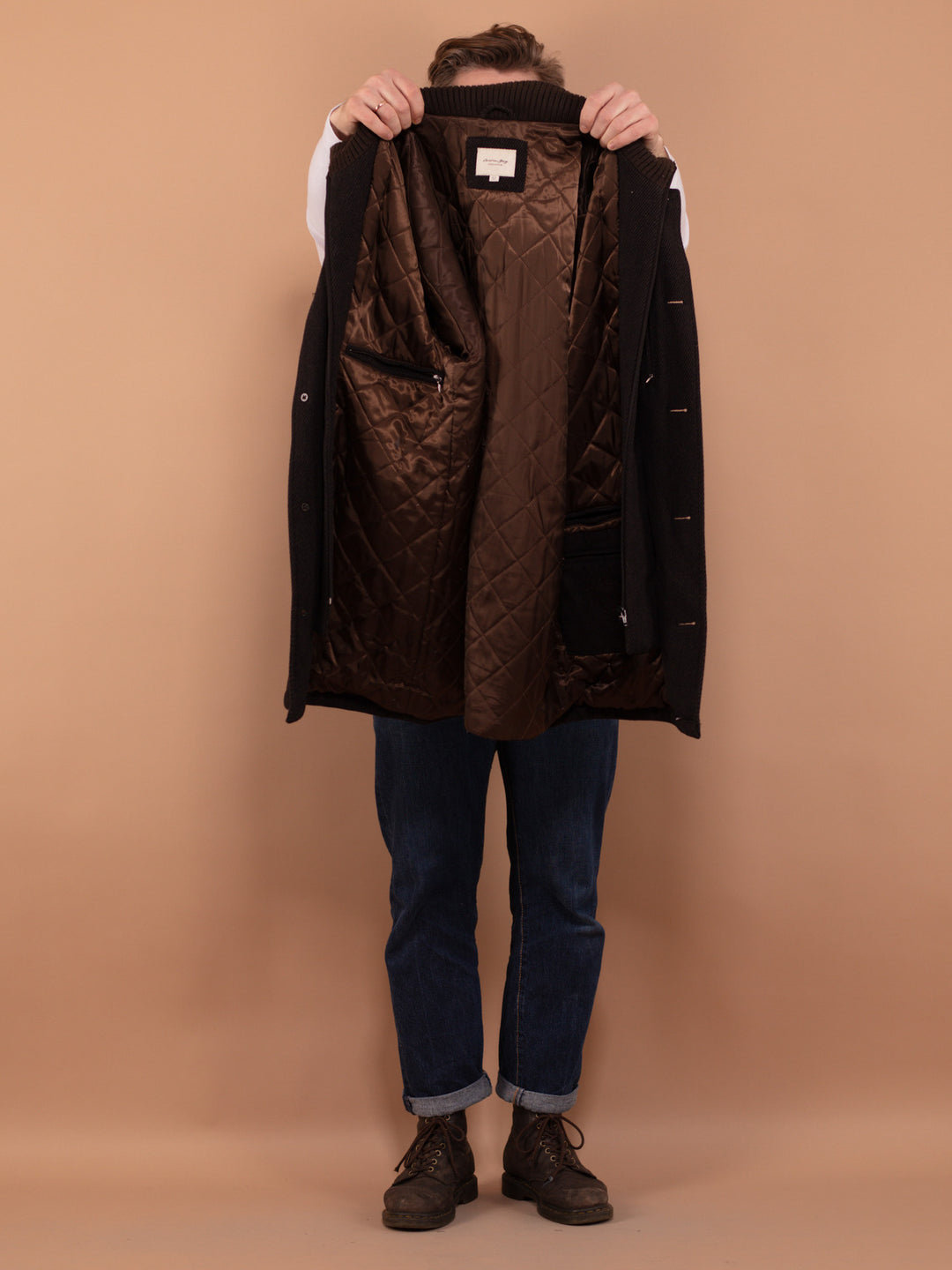 Vintage 90's Men Insulated Wool Blend Coat in Brown - NorthernGrip