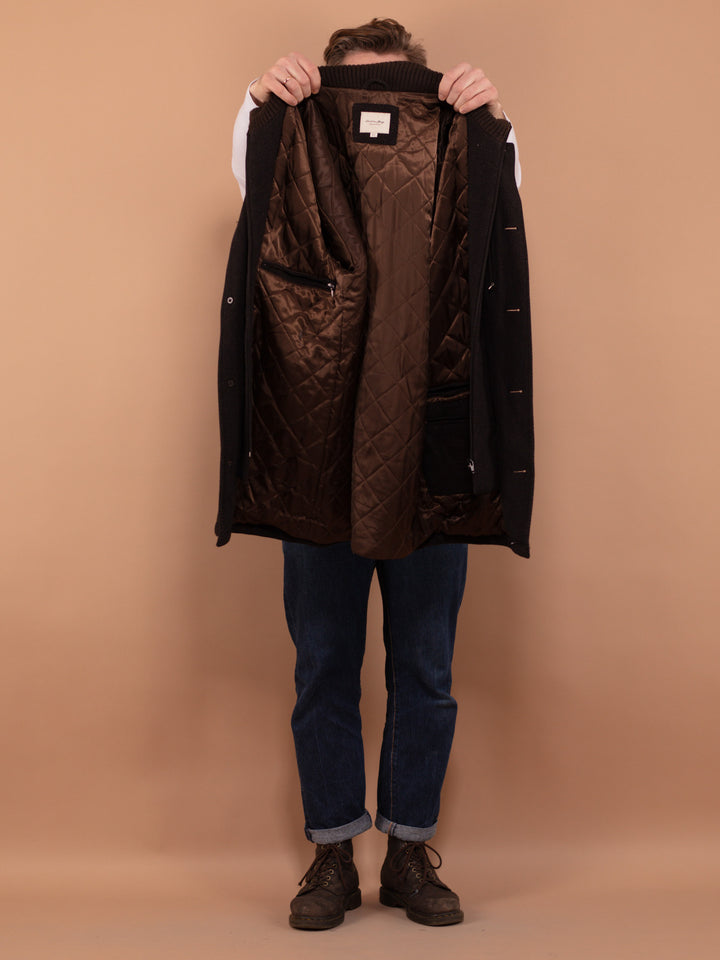 Vintage 90's Men Insulated Wool Blend Coat in Brown - NorthernGrip