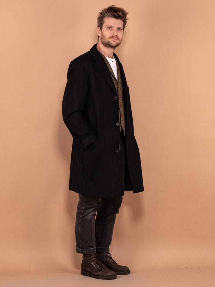 Vintage 90's Men Wool and Cashmere Coat in Black - NorthernGrip