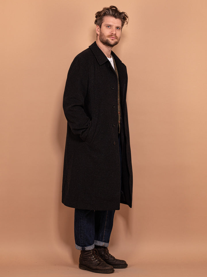 Vintage 90's Men Wool and Cashmere Coat in Dark Grey - NorthernGrip