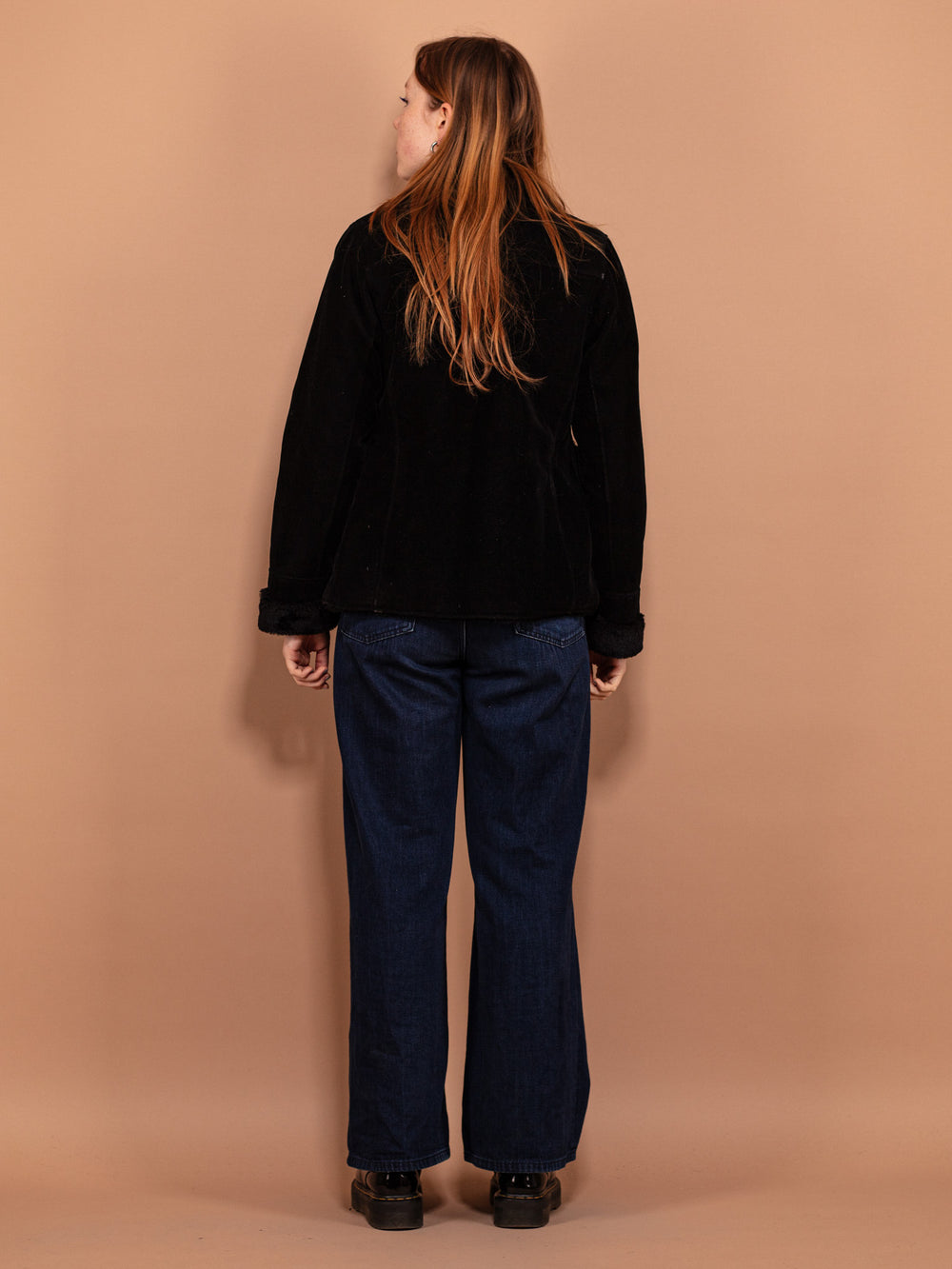 Vintage 90's Women Sherpa Lined Velour Jacket in Black - NorthernGrip