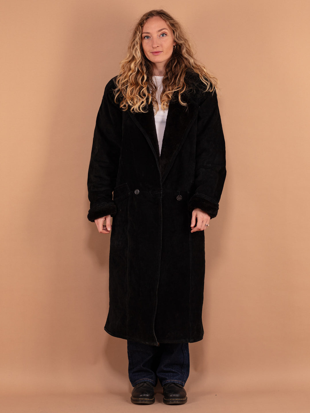 Vintage 90's Women Suede Overcoat in Black - NorthernGrip