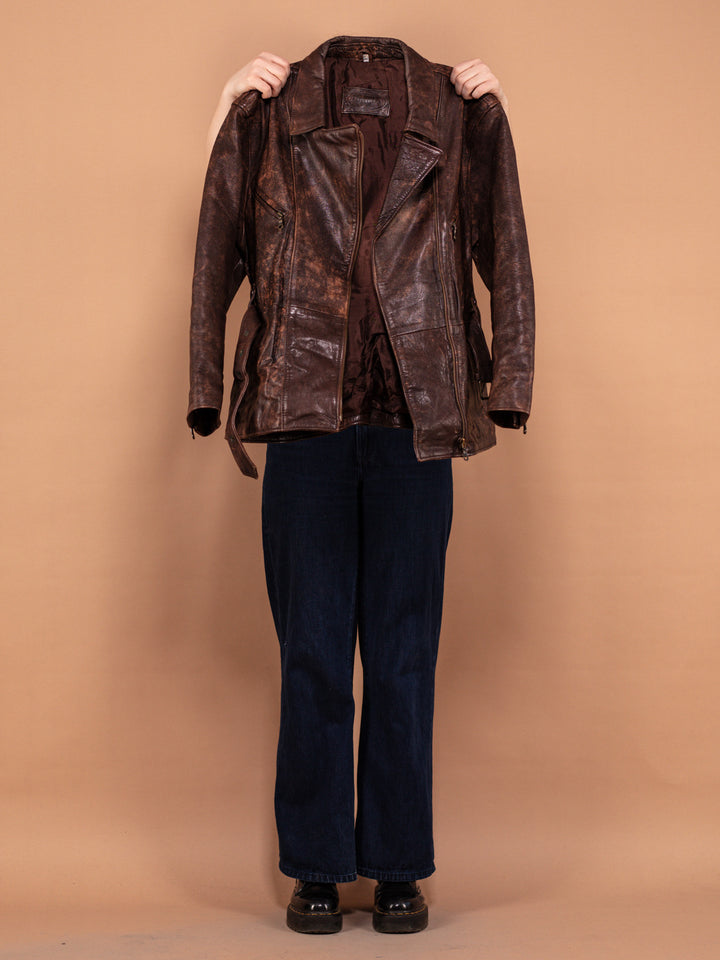 Vintage 90's Women Worn In Leather Jacket in Brown - NorthernGrip