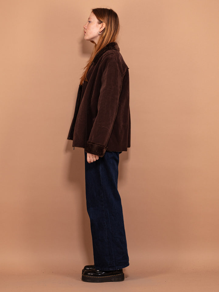 Vintage 90's Women Faux Sheepskin Jacket in Brown - NorthernGrip