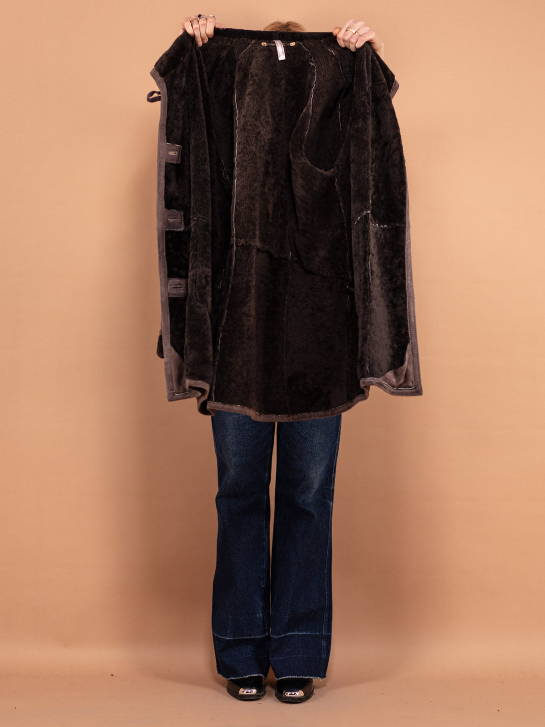 Vintage 90's Women Sheepskin Suede Coat in Grey - NorthernGrip
