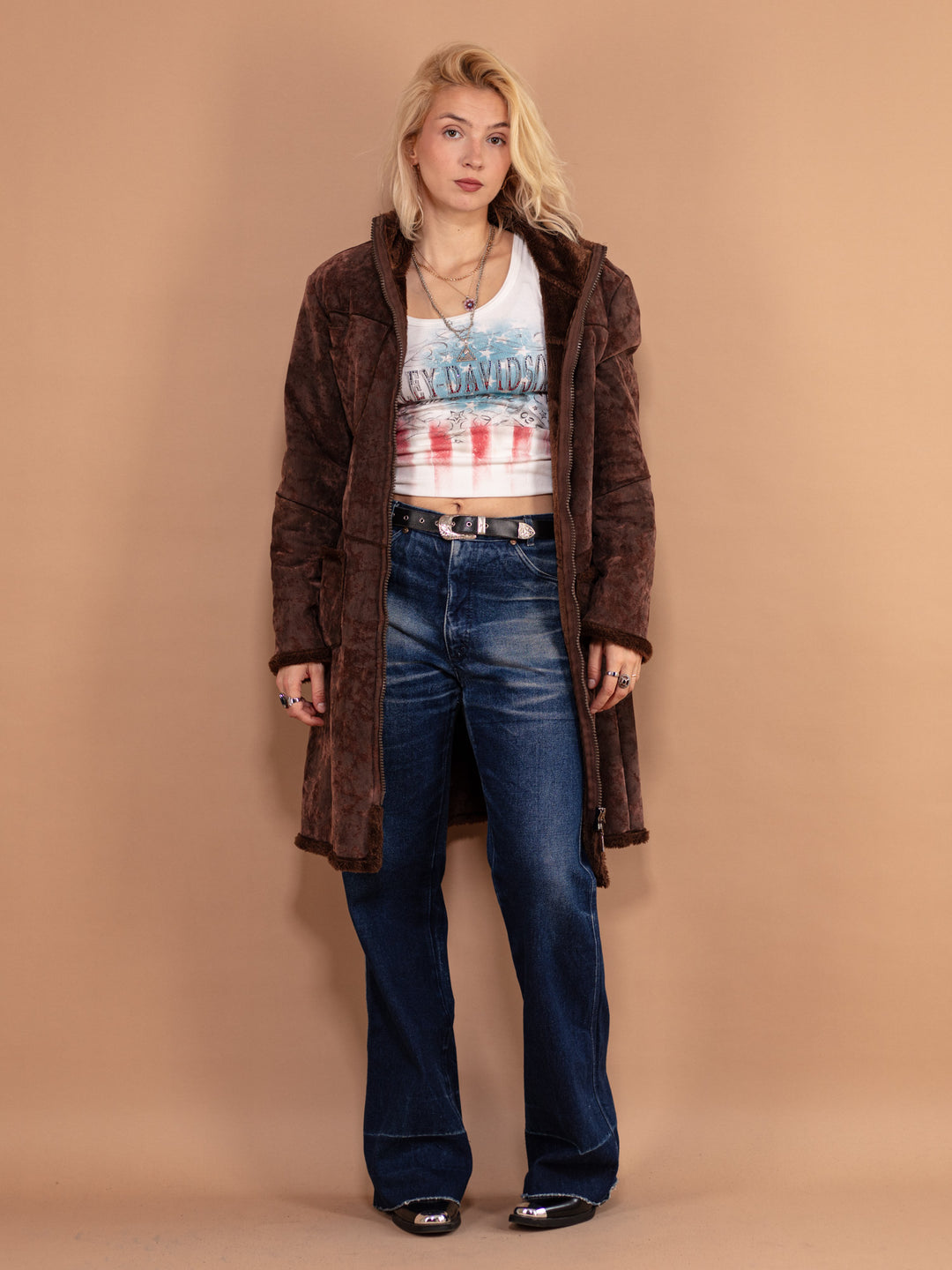 Vintage 90's Women Sherpa Coat in Brown - NorthernGrip