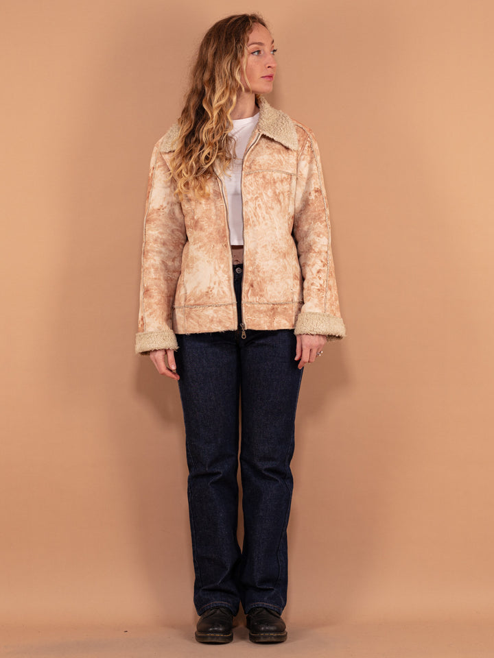 Vintage 90's Women Zip Up Sherpa Jacket in Beige - NorthernGrip