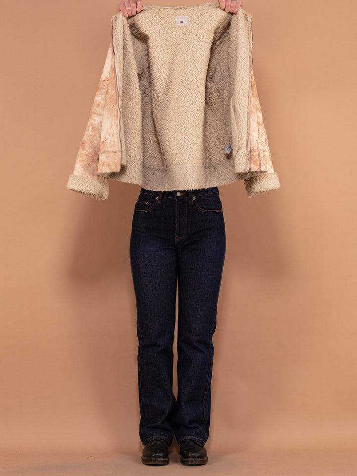 Vintage 90's Women Zip Up Sherpa Jacket in Beige - NorthernGrip
