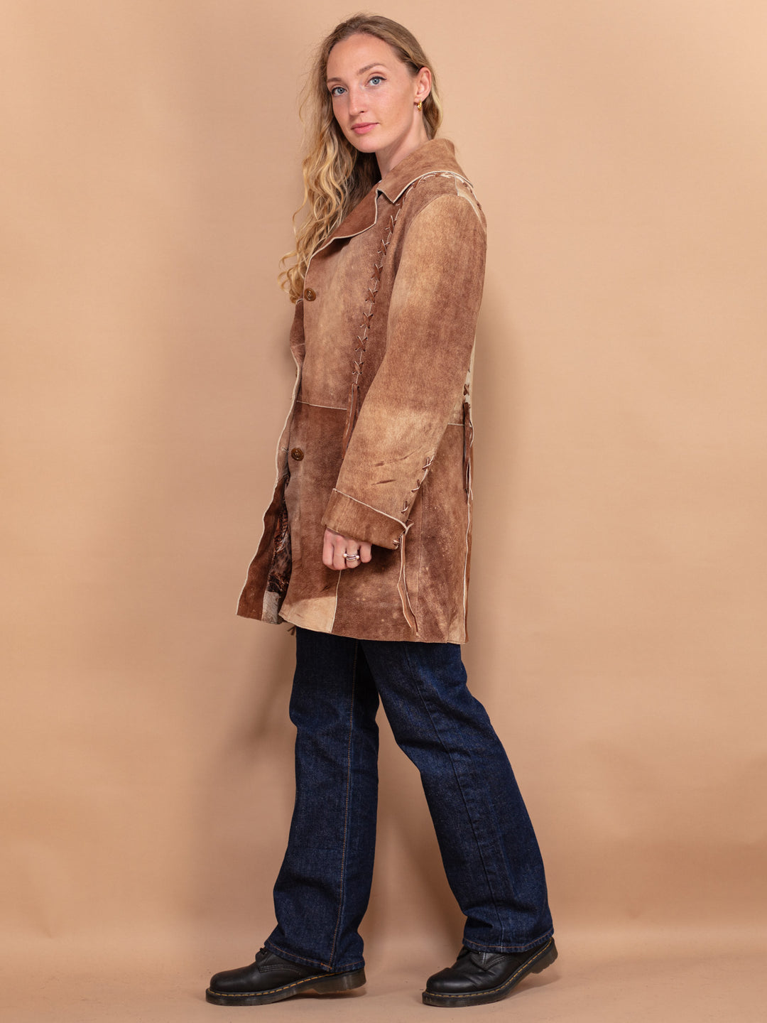 Vintage 90's Women Western Style Suede Coat in Brown - NorthernGrip