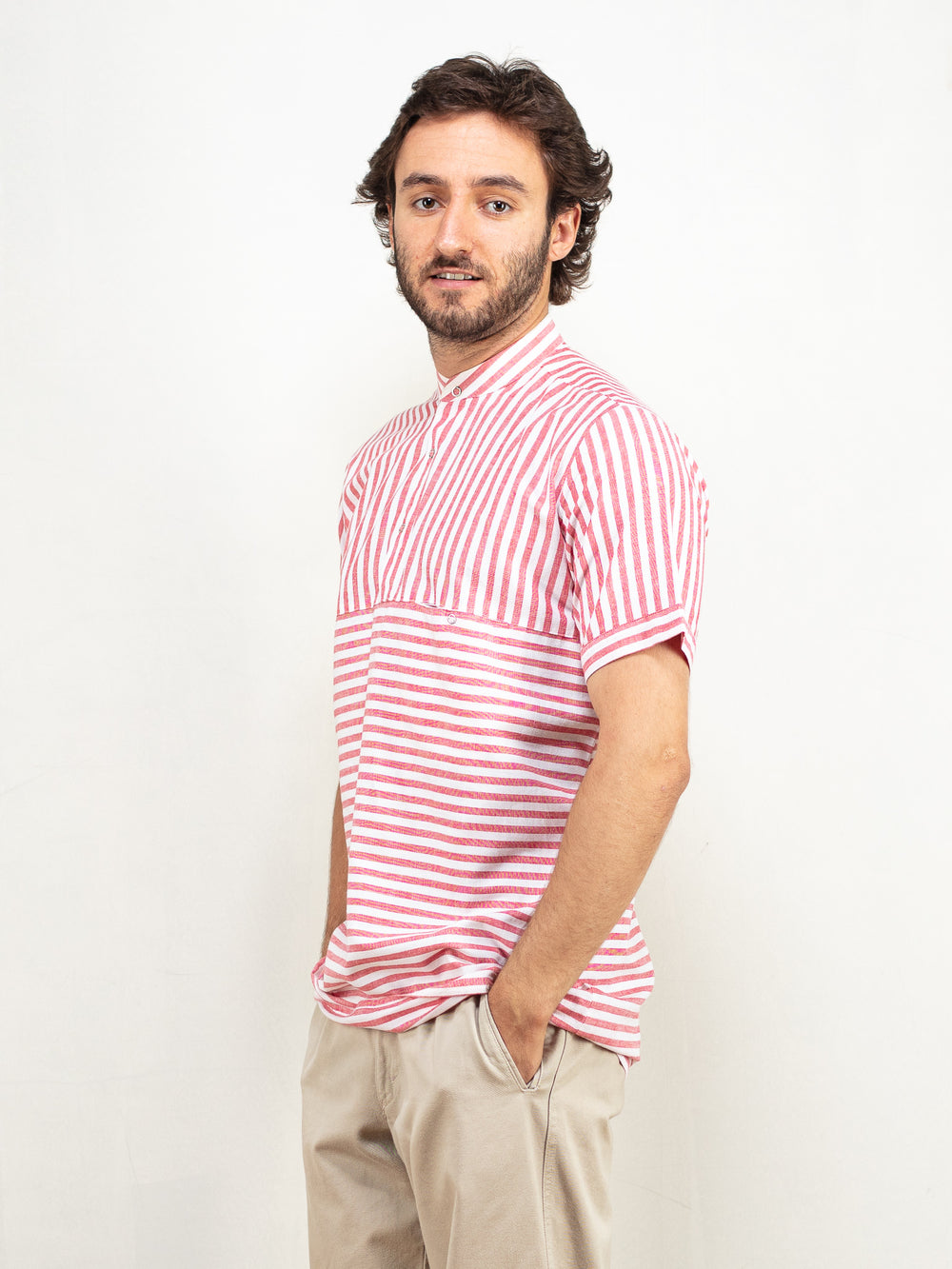 Vintage Men 90's Collarless Shirt - NorthernGrip
