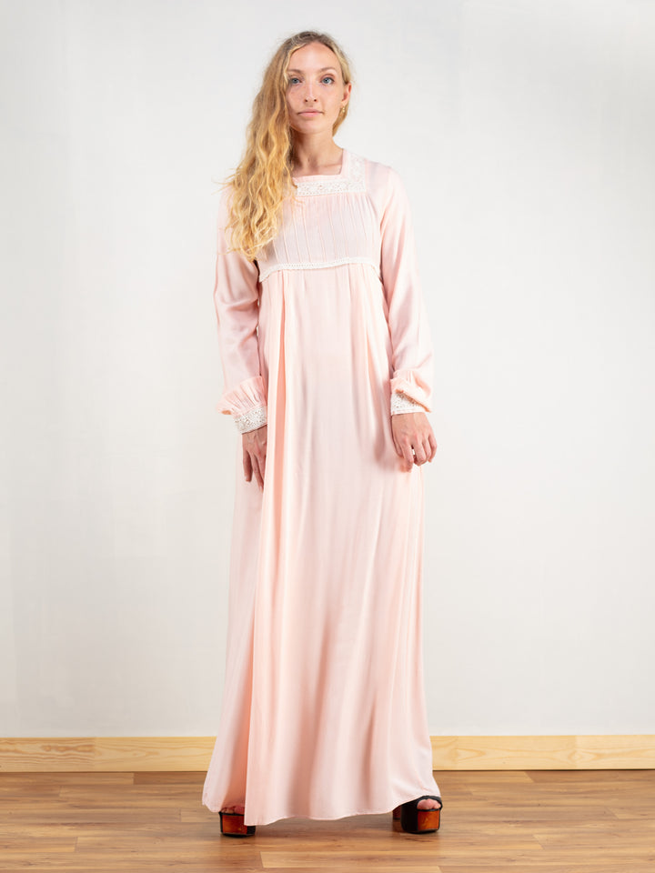 Vintage 80's Women Pastel Pink Maxi Dress - NorthernGrip